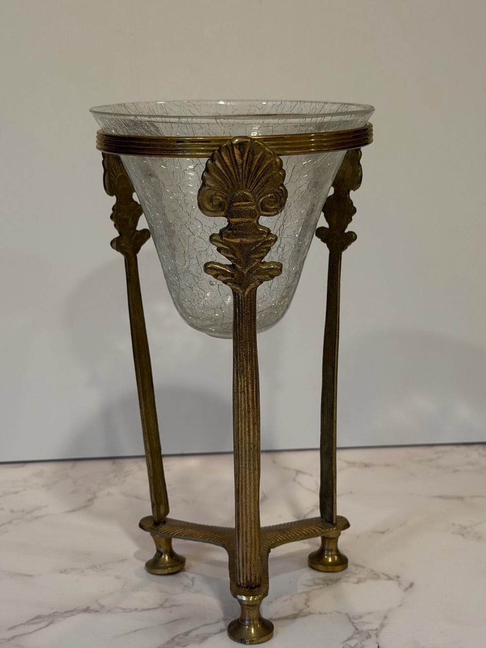 Vintage Brass Hollywood Regency  Stand w Crackle Glass Votive Neoclassical